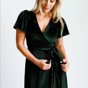 Andi Emerald Ribbed Velvet Wrap Dress